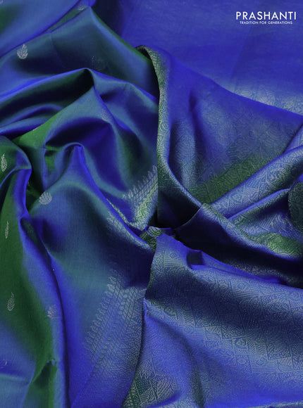 Pure Soft Silk Saree dual shade of bluish green with silver zari woven buttas and silver zari woven border