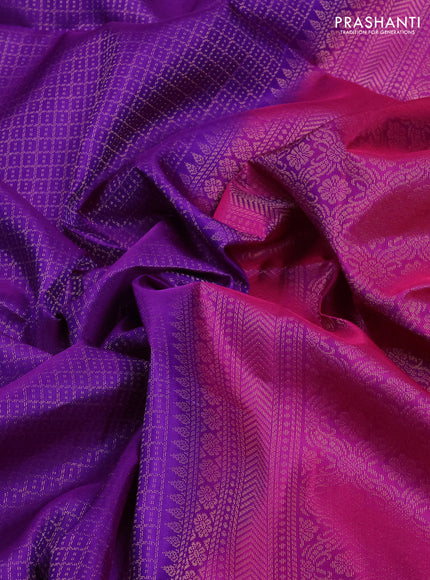 Pure Soft Silk Saree purple and dark magenta pink with allover zari woven brocade weaves and rich zari woven border