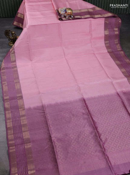 Pure Soft Silk Saree light pink and pastel purple with allover zari woven brocade weaves and rich zari woven border