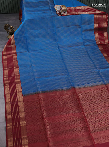 Pure Soft Silk Saree cs blue and maroon with allover zari woven brocade weaves and rich zari woven border