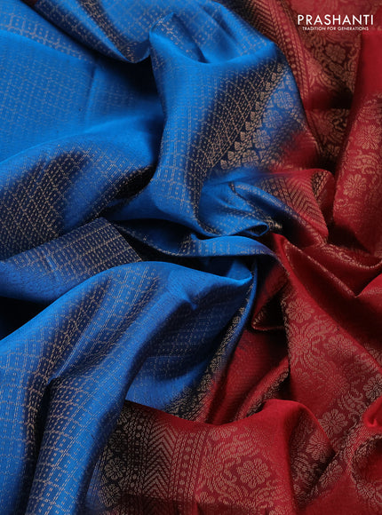 Pure Soft Silk Saree cs blue and maroon with allover zari woven brocade weaves and rich zari woven border