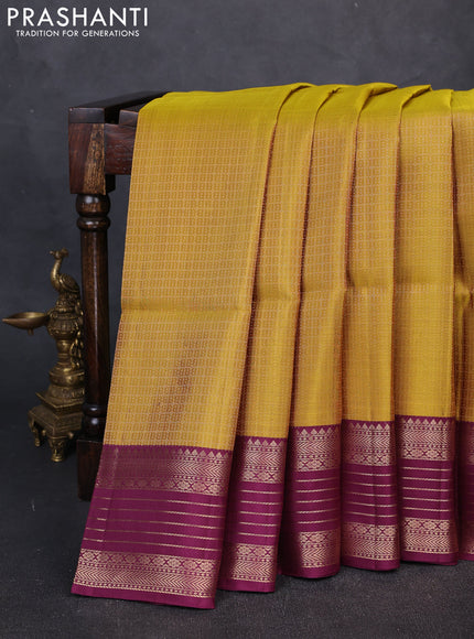 Pure Soft Silk Saree mustard green and wine shade with allover zari woven brocade weaves and rich zari woven border
