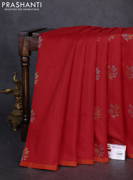 Venkatagiri Silk Saree red and orange with silver & gold zari woven buttas and piping border