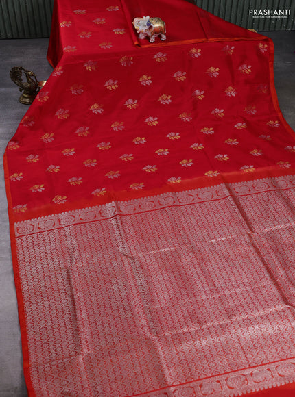 Venkatagiri Silk Saree red and orange with silver & gold zari woven buttas and piping border