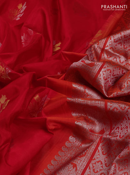 Venkatagiri Silk Saree red and orange with silver & gold zari woven buttas and piping border