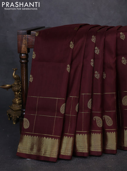 Venkatagiri Silk Saree coffee brown with zari woven buttas and long zari woven checked border