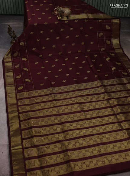 Venkatagiri Silk Saree coffee brown with zari woven buttas and long zari woven checked border