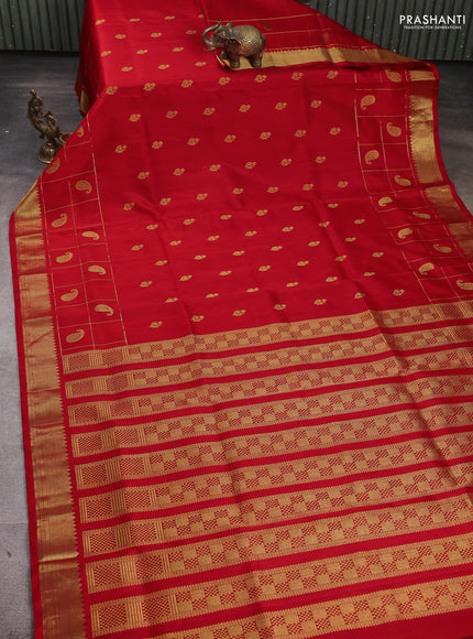 Venkatagiri Silk Saree red with zari woven buttas and long zari woven checked border