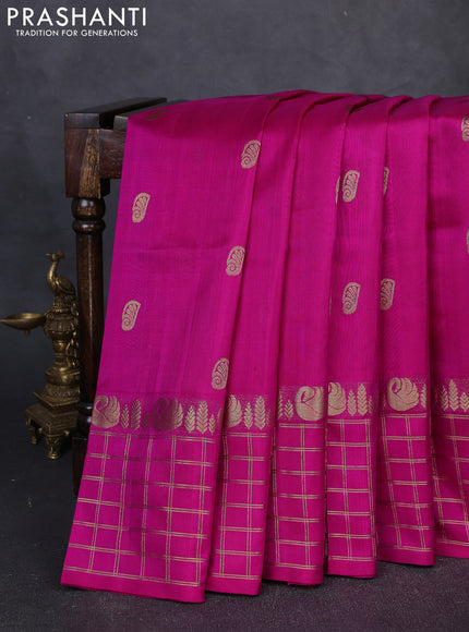 Venkatagiri Silk Saree rani pink with zari woven buttas and zari woven checked border