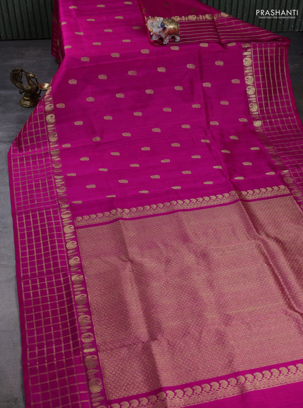 Venkatagiri Silk Saree rani pink with zari woven buttas and zari woven checked border