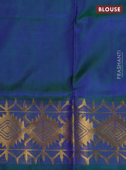 Venkatagiri Silk Saree dual tone bluish green with silver & gold zari woven geometric buttas and jamdhani weaving pallu