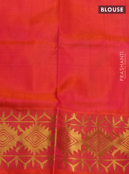 Venkatagiri Silk Saree dual tone pinkish orange with silver & gold zari woven geometric buttas and jamdhani weaving pallu