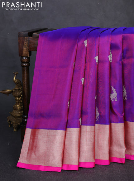 Venkatagiri Silk Saree purple and pink with silver zari woven deer buttas and silver zari woven border