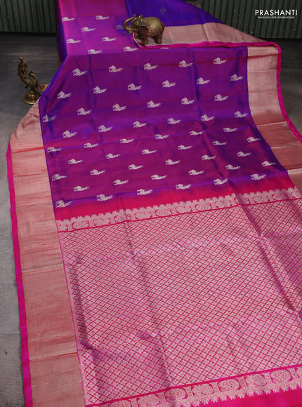 Venkatagiri Silk Saree purple and pink with silver zari woven deer buttas and silver zari woven border
