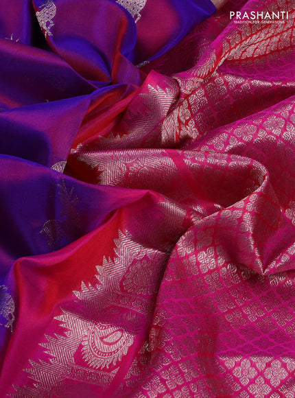 Venkatagiri Silk Saree purple and pink with silver zari woven deer buttas and silver zari woven border