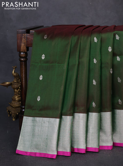 Venkatagiri Silk Saree manthulir green and pink with silver zari woven buttas and silver zari woven border