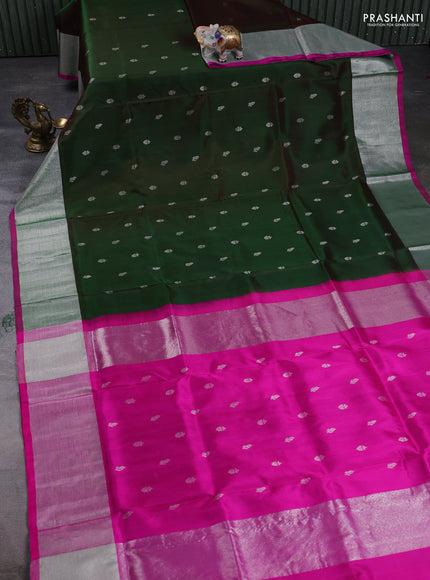 Venkatagiri Silk Saree manthulir green and pink with silver zari woven buttas and silver zari woven border