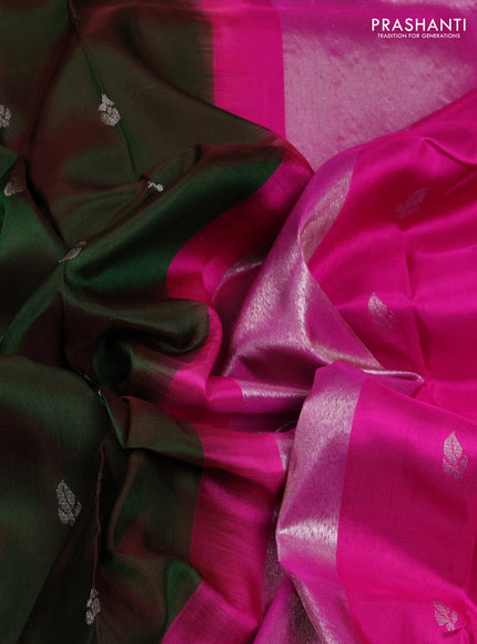 Venkatagiri Silk Saree manthulir green and pink with silver zari woven buttas and silver zari woven border