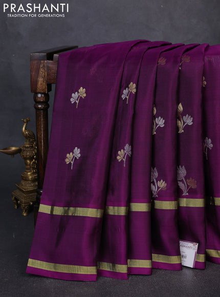 Venkatagiri Silk Saree purple with silver & gold zari woven floral buttas and rettapet zari woven border