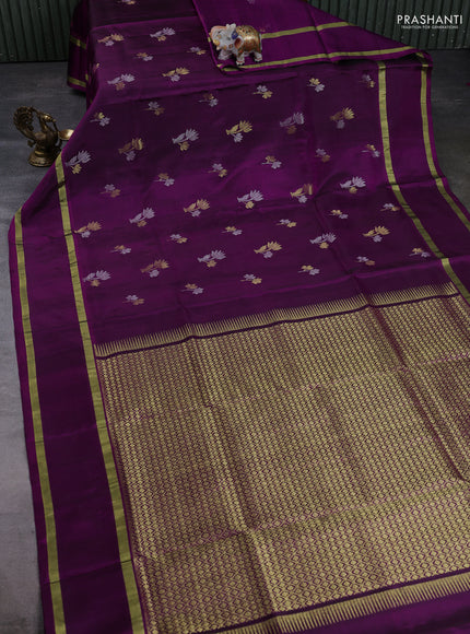 Venkatagiri Silk Saree purple with silver & gold zari woven floral buttas and rettapet zari woven border