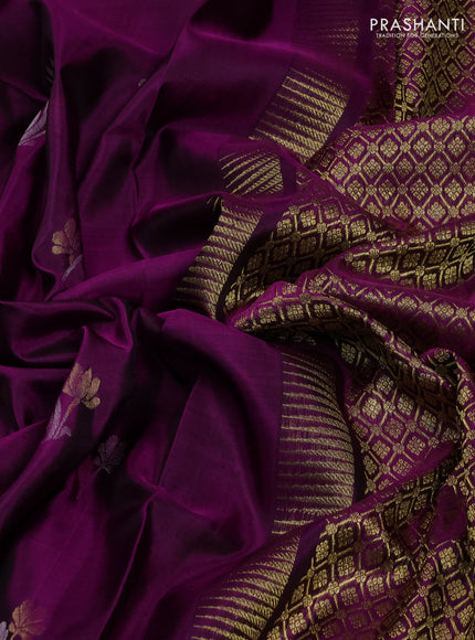 Venkatagiri Silk Saree purple with silver & gold zari woven floral buttas and rettapet zari woven border