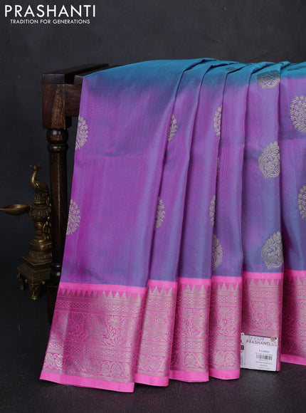 Venkatagiri Silk Saree dual tone lavender and light pink with silver zari woven buttas and rich silver zari woven border