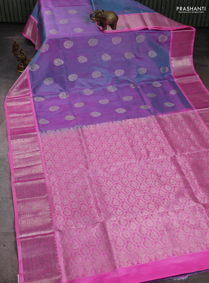 Venkatagiri Silk Saree dual tone lavender and light pink with silver zari woven buttas and rich silver zari woven border