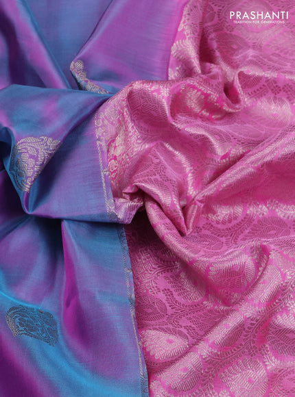 Venkatagiri Silk Saree dual tone lavender and light pink with silver zari woven buttas and rich silver zari woven border