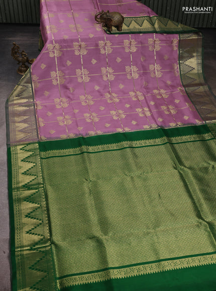 Venkatagiri Silk Saree pastel pink and green with allover zari checks & buttas and rich temple zari woven border