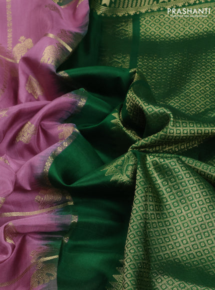 Venkatagiri Silk Saree pastel pink and green with allover zari checks & buttas and rich temple zari woven border