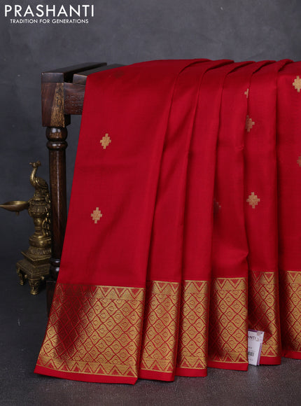 Venkatagiri Silk Saree red with zari woven geometric buttas and jamdhani weaving pallu