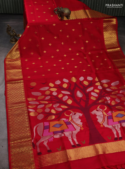 Venkatagiri Silk Saree red with zari woven geometric buttas and jamdhani weaving pallu