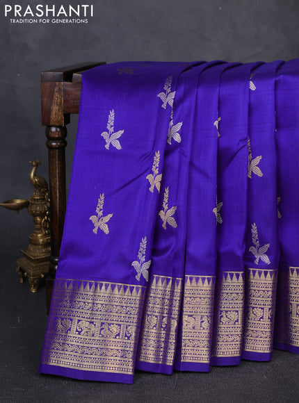 Venkatagiri Silk Saree blue with silver & gold zari woven buttas and zari woven border