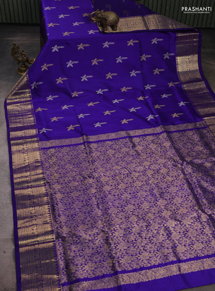 Venkatagiri Silk Saree blue with silver & gold zari woven buttas and zari woven border