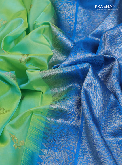 Venkatagiri Silk Saree dual tone pista green and cs blue with silver & gold zari woven buttas and silver zari woven paithani style border