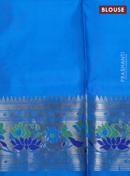 Venkatagiri Silk Saree dual tone pista green and cs blue with silver & gold zari woven buttas and silver zari woven paithani style border