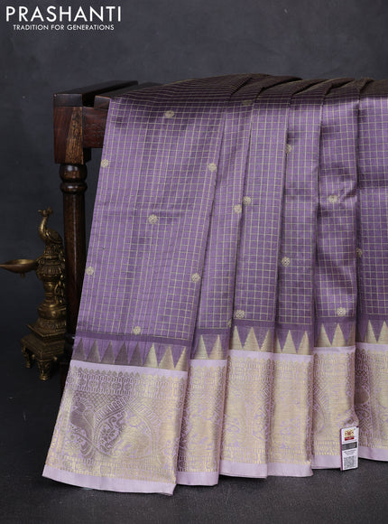 Venkatagiri Silk Saree pastel lavender and grey with allover small zari checks & buttas and zari woven border