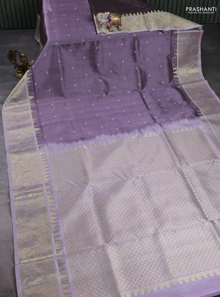 Venkatagiri Silk Saree pastel lavender and grey with allover small zari checks & buttas and zari woven border