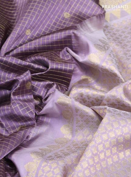 Venkatagiri Silk Saree pastel lavender and grey with allover small zari checks & buttas and zari woven border