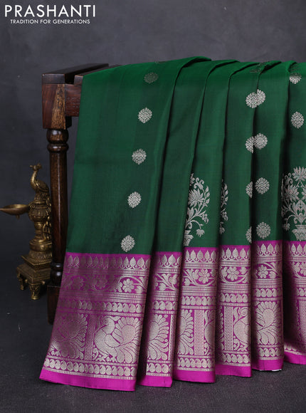 Venkatagiri Silk Saree green and purple with zari woven buttas and annam silver zari woven border