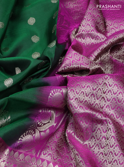 Venkatagiri Silk Saree green and purple with zari woven buttas and annam silver zari woven border