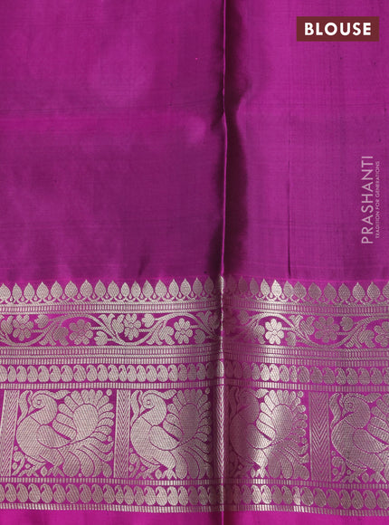 Venkatagiri Silk Saree green and purple with zari woven buttas and annam silver zari woven border