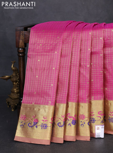 Venkatagiri Silk Saree pink and pastel peach with allover small zari checks & buttas and zari woven paithani style border