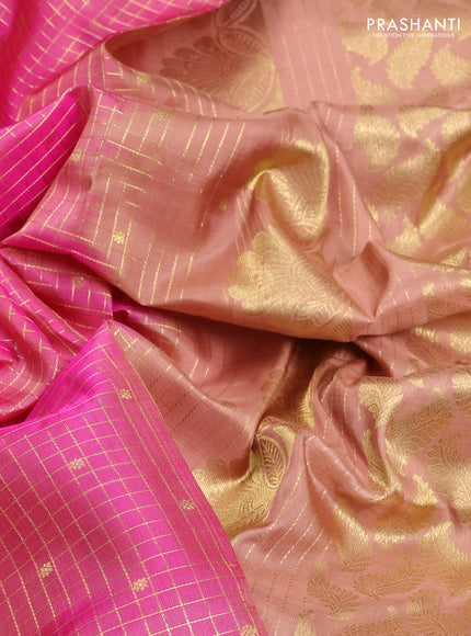 Venkatagiri Silk Saree pink and pastel peach with allover small zari checks & buttas and zari woven paithani style border