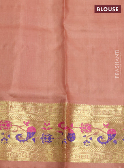 Venkatagiri Silk Saree pink and pastel peach with allover small zari checks & buttas and zari woven paithani style border