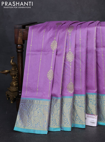 Venkatagiri Silk Saree lavender and teal green with allover zari weaves and rich zari woven border