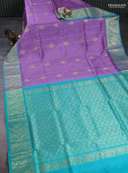 Venkatagiri Silk Saree lavender and teal green with allover zari weaves and rich zari woven border