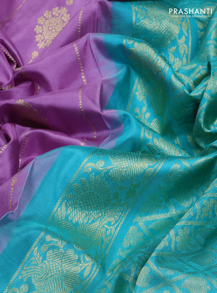 Venkatagiri Silk Saree lavender and teal green with allover zari weaves and rich zari woven border