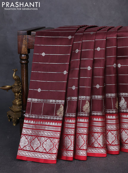 Venkatagiri Silk Saree deep maroon and maroon with allover silver zari weaves & buttas and rich silver zari woven border