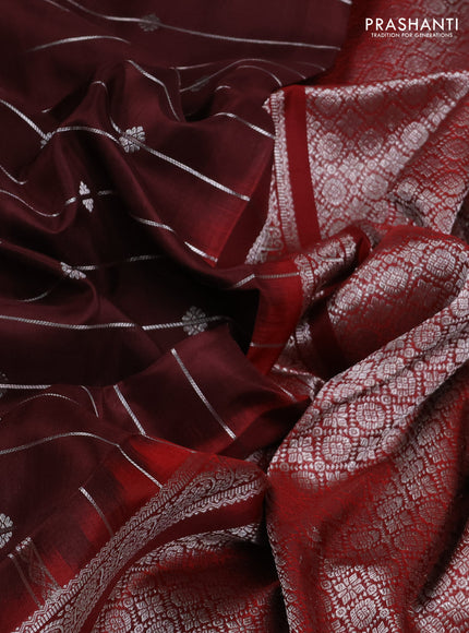 Venkatagiri Silk Saree deep maroon and maroon with allover silver zari weaves & buttas and rich silver zari woven border